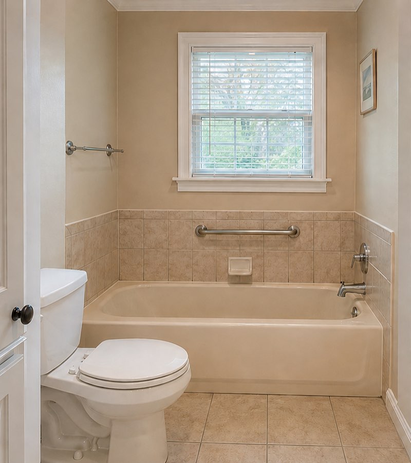 Henderson bathroom before: standard alcove bathtub
